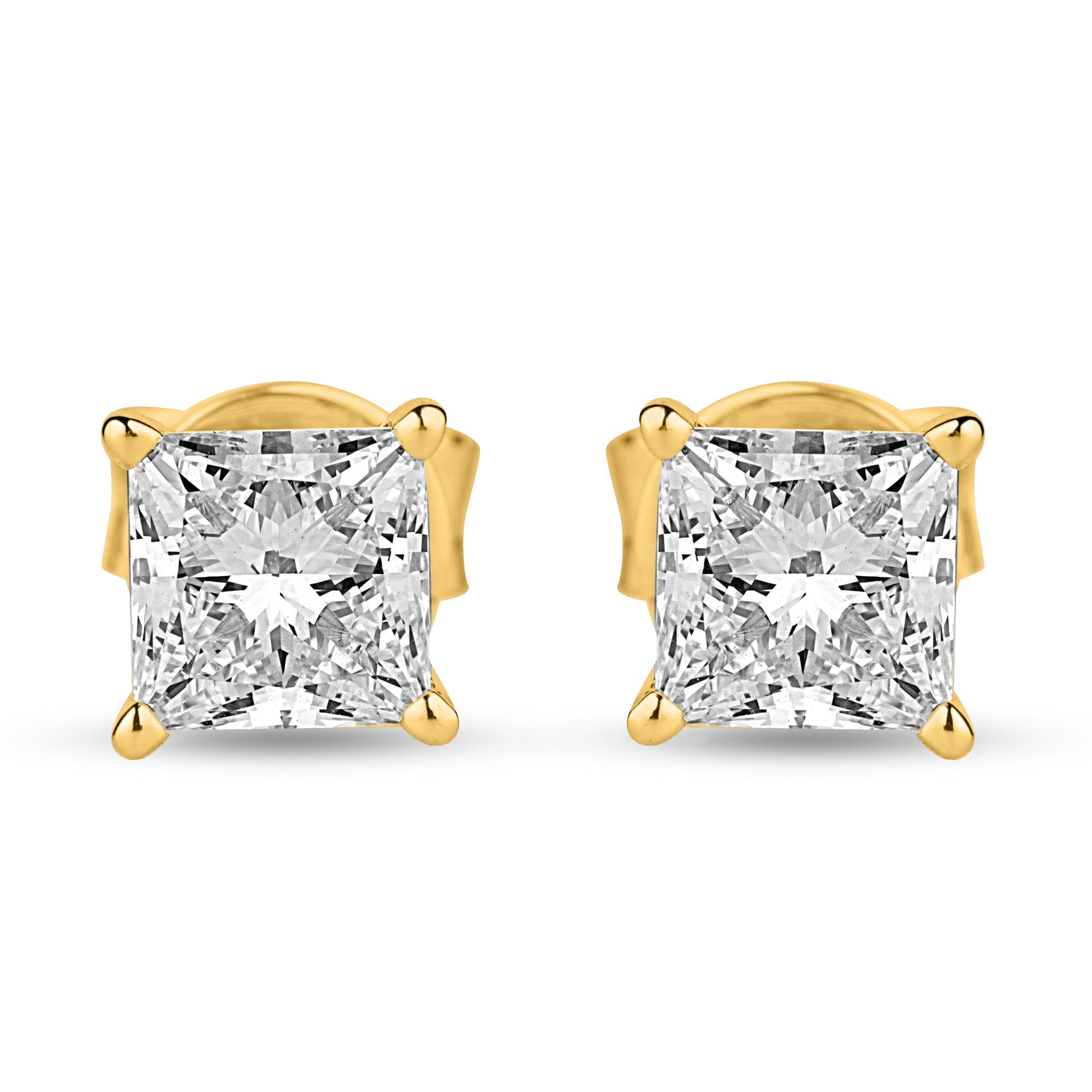 1.35ct Princess Lab Diamond Stud Yellow Gold Earrings - Harmony Bound