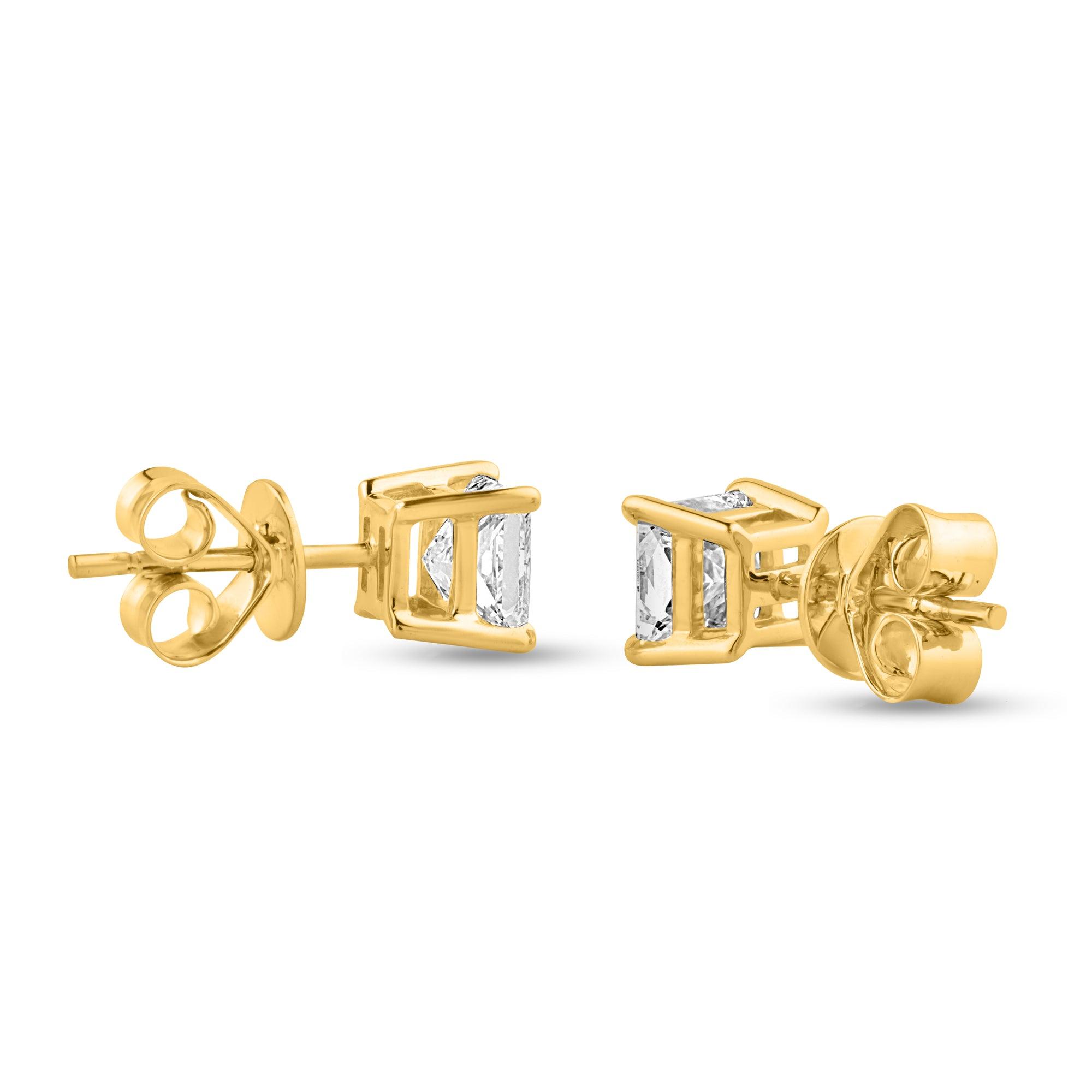 1.35ct Princess Lab Diamond Stud Yellow Gold Earrings - Harmony Bound