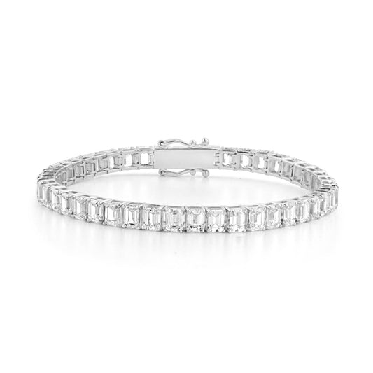18ct White Gold Emerald Cut Diamond Tennis Bracelet - Harmony Bound