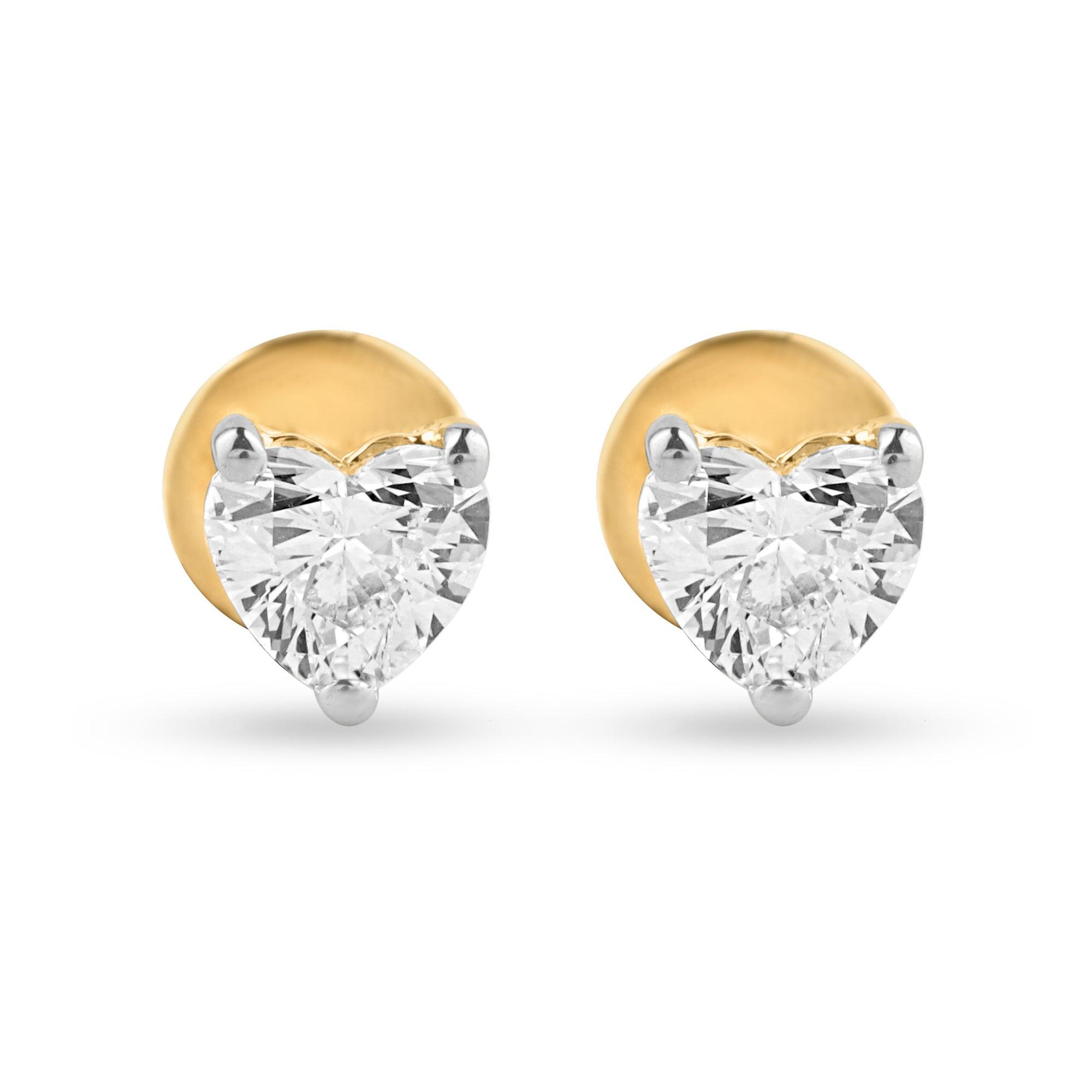 .33ct Heart Lab Diamond Stud Yellow Gold Earrings - Harmony Bound