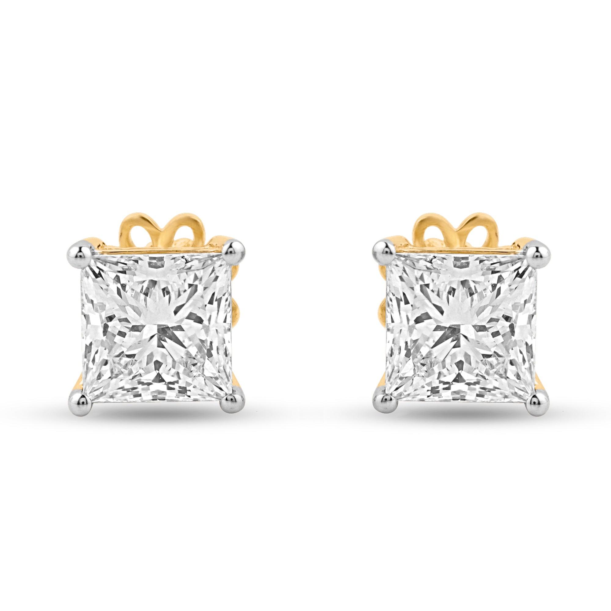 .6ct Princess Lab Diamond Stud Yellow Gold Earrings - Harmony Bound