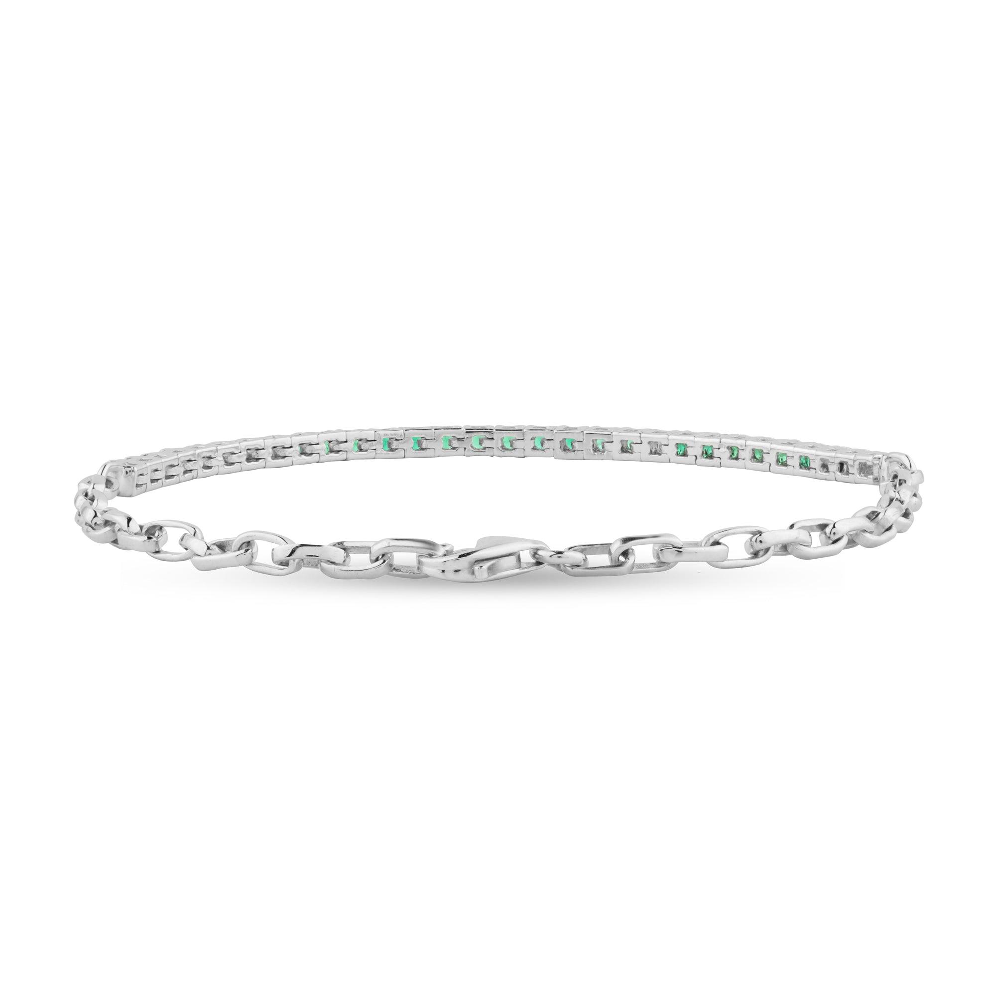 .9ct White Gold Round Cut Green Lab Diamond Bracelet - Harmony Bound