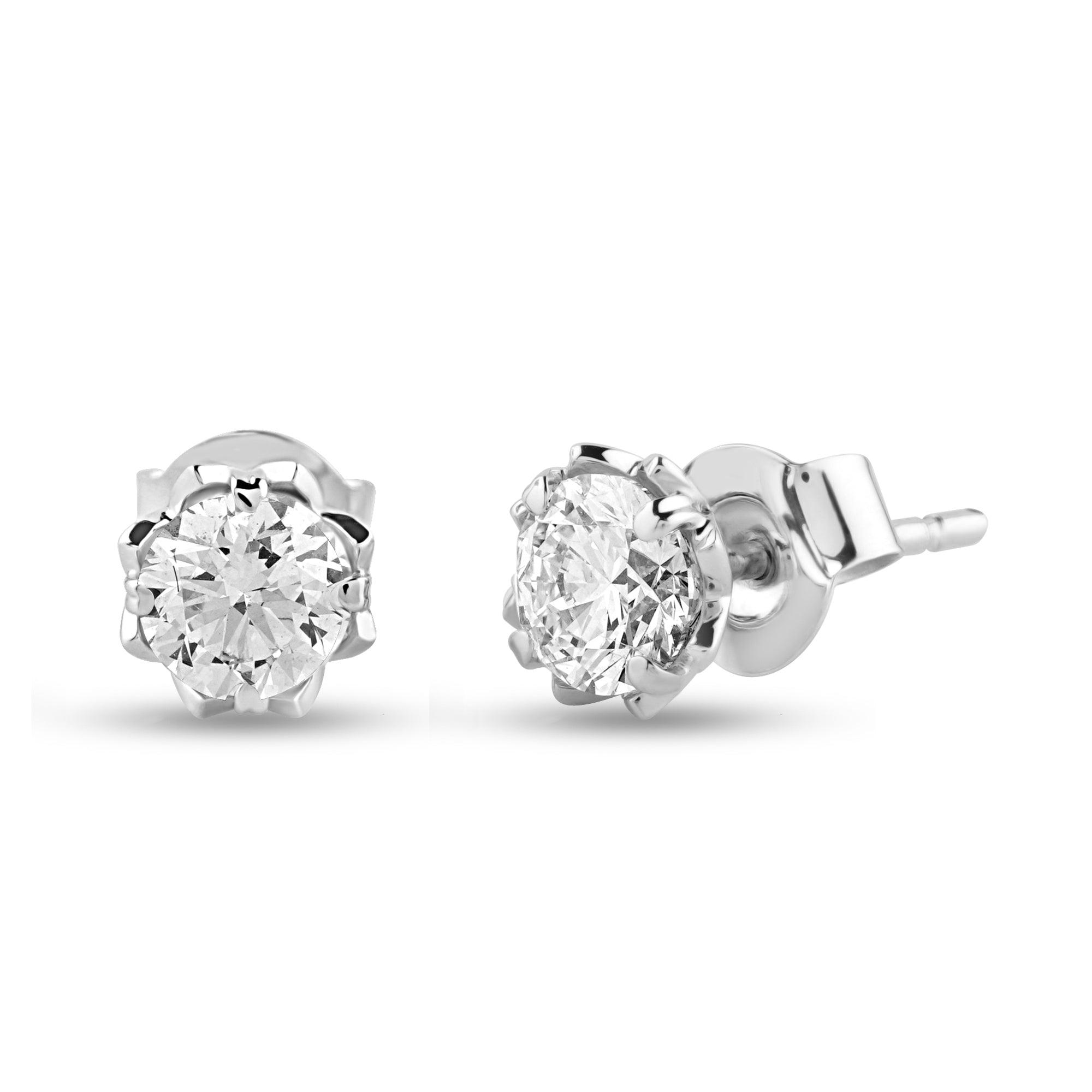 Floral 1ct Round Lab Diamond Stud Earrings - Harmony Bound