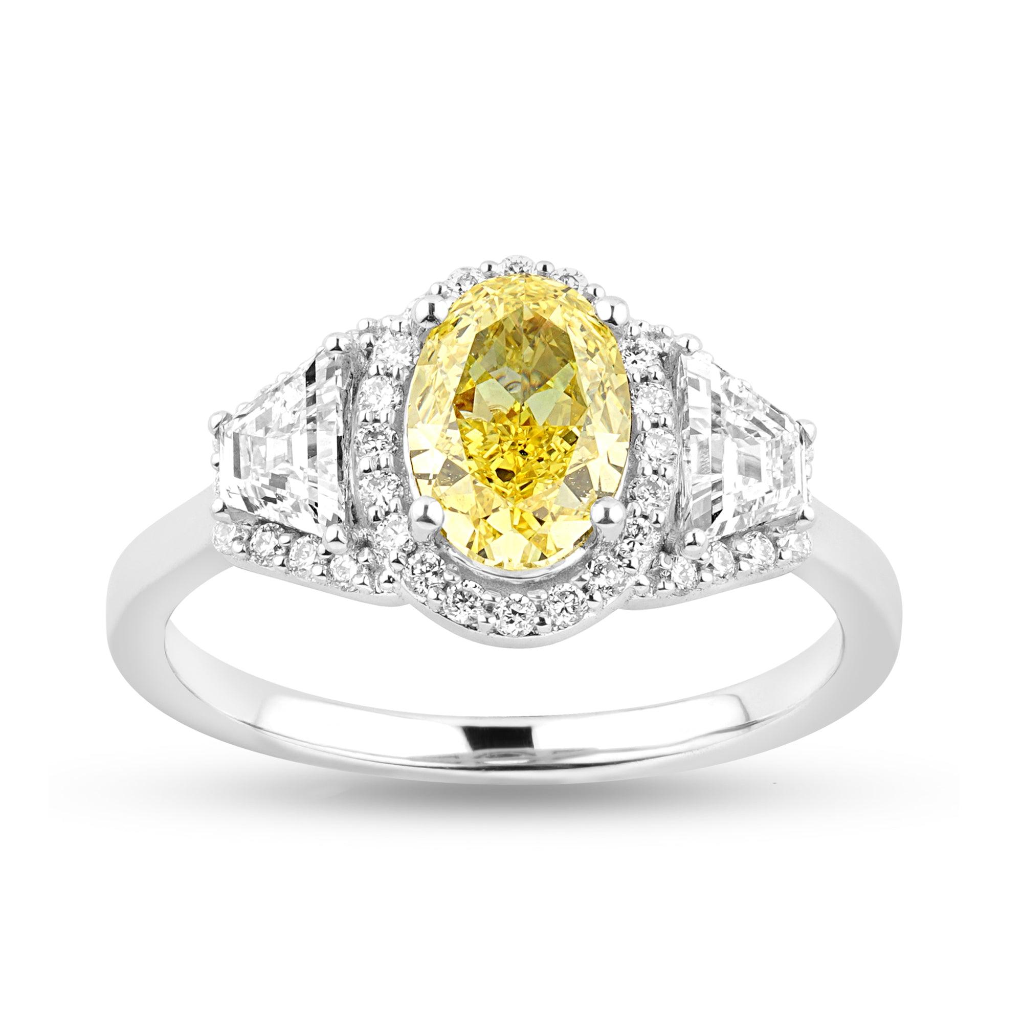 Halo Ring with 1.24ct Oval Yellow Lab Diamond Center Stone - Harmony Bound