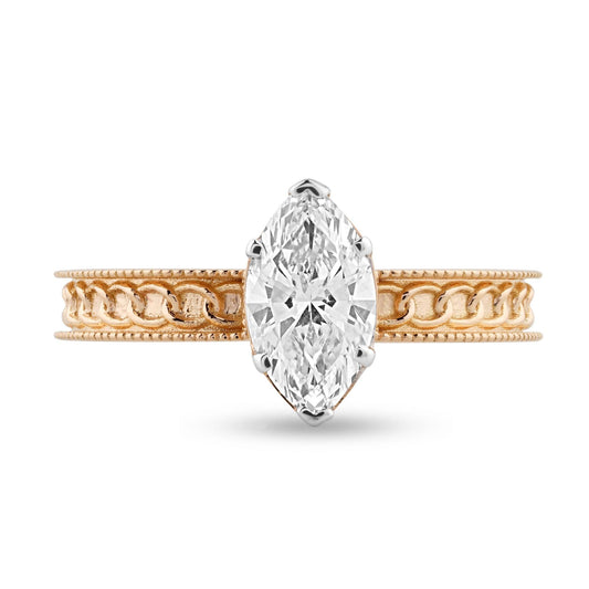 Moissanite Entwined Solitaire Ring with 1.02ct Marquise Center Stone - Harmony Bound