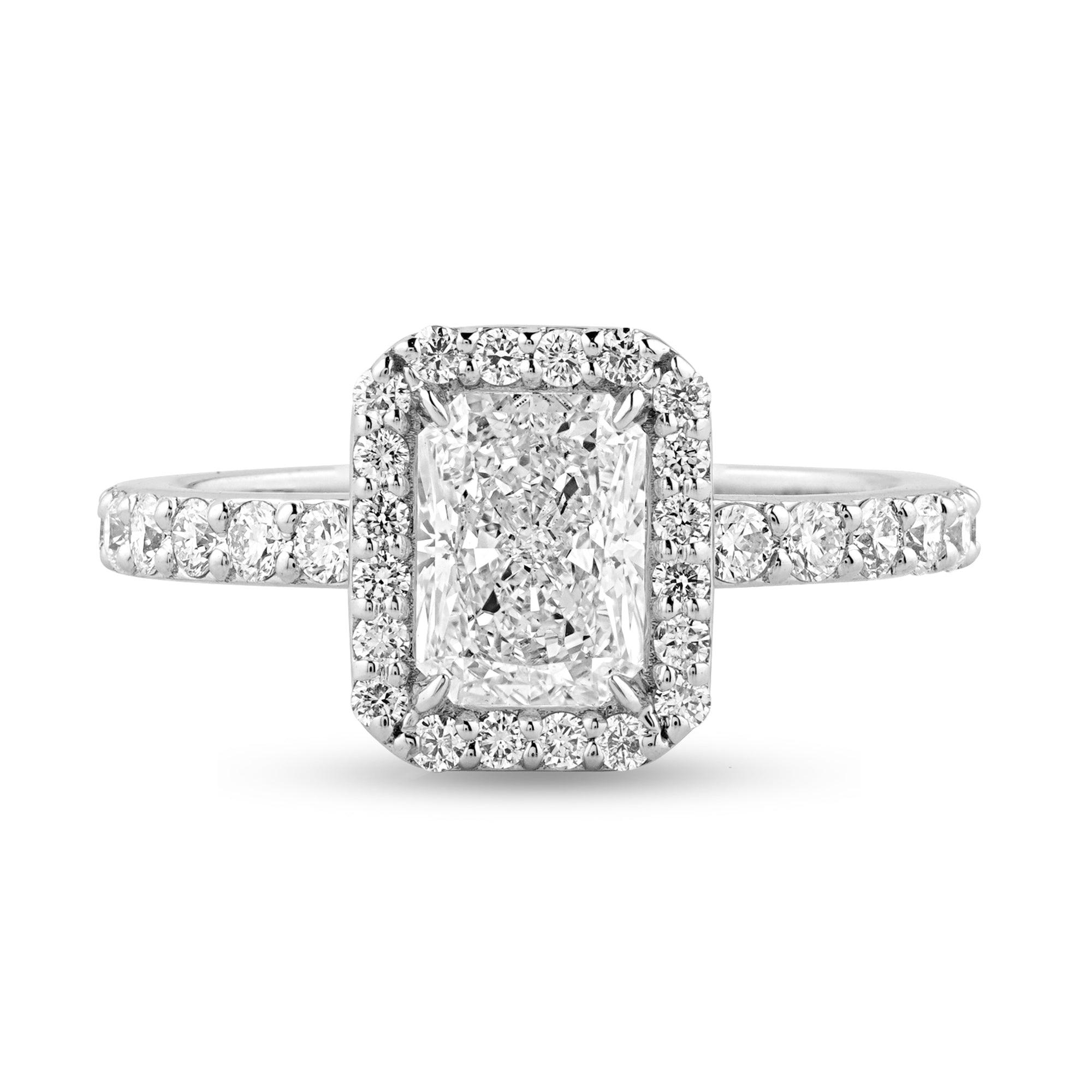 Moissanite Halo Ring with 1.18ct Radiant Center Stone - Harmony Bound