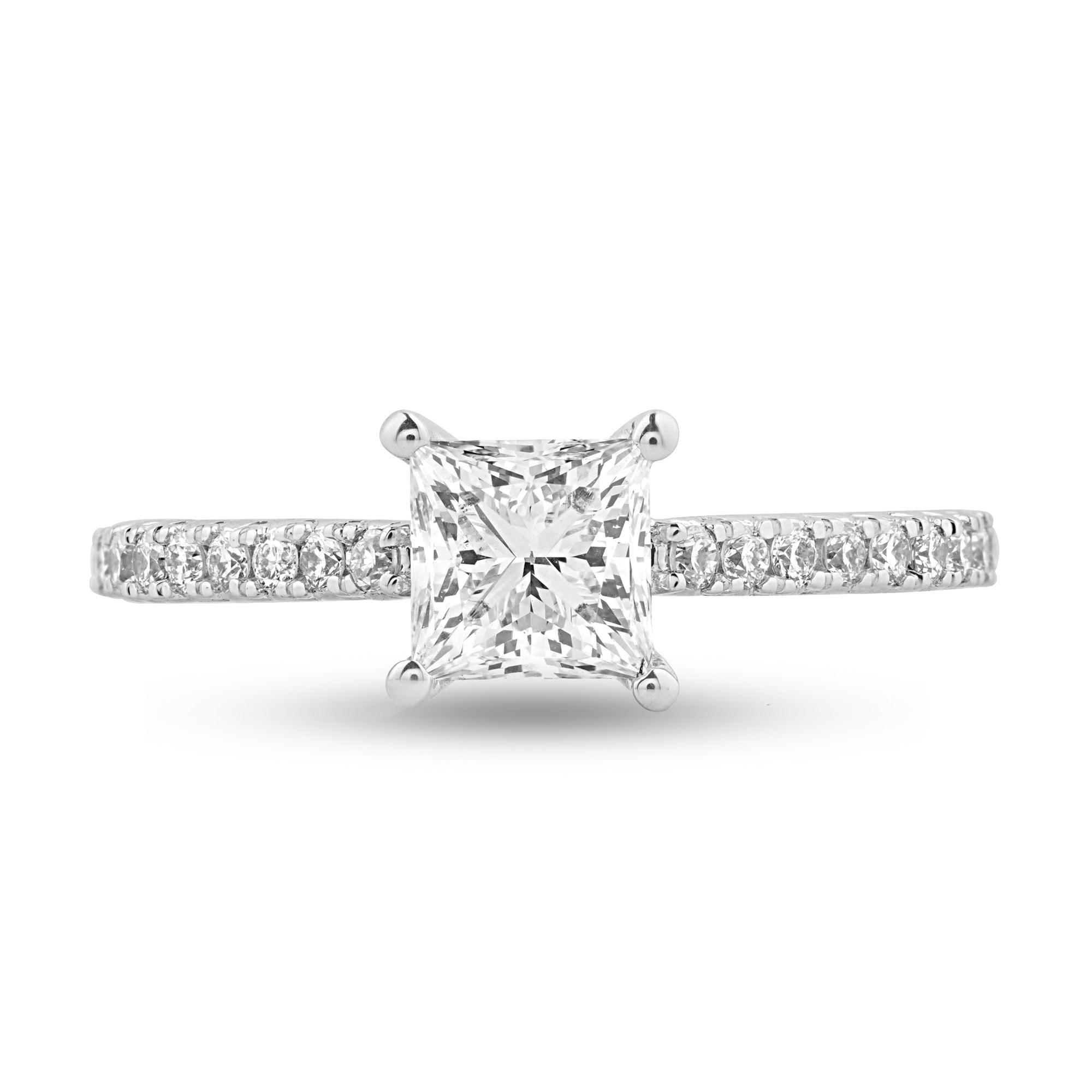 Moissanite Side Stone Ring with 1ct Princess Center Stone - Harmony Bound