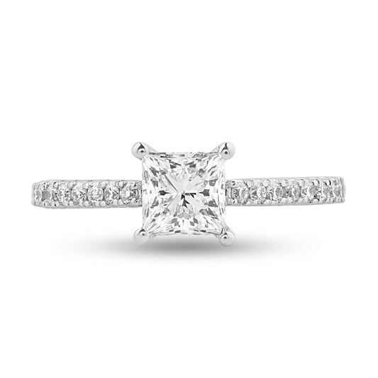 Moissanite Side Stone Ring with 1ct Princess Center Stone - Harmony Bound