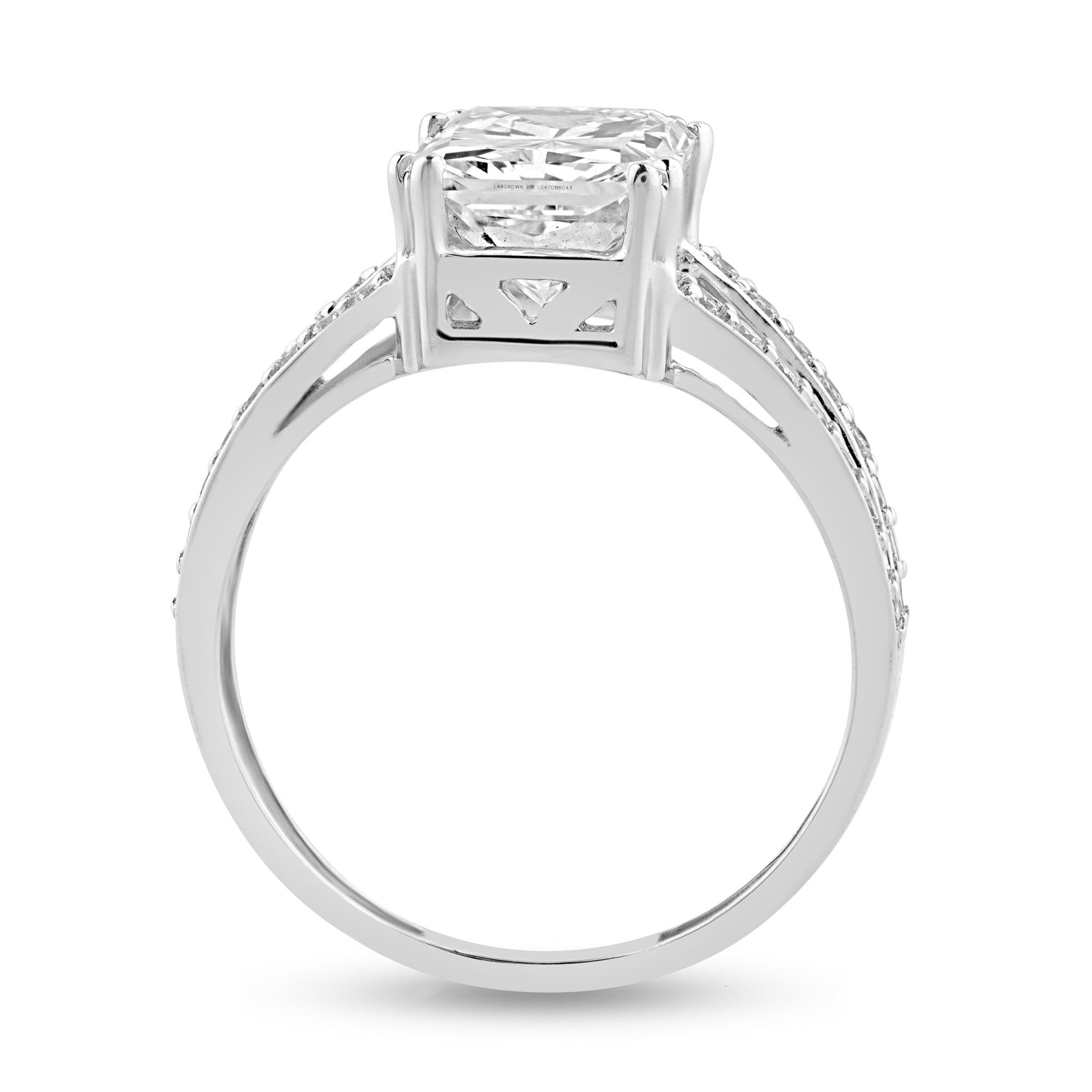 Moissanite Side Stone Ring with 2.93ct Radiant Center Stone - Harmony Bound