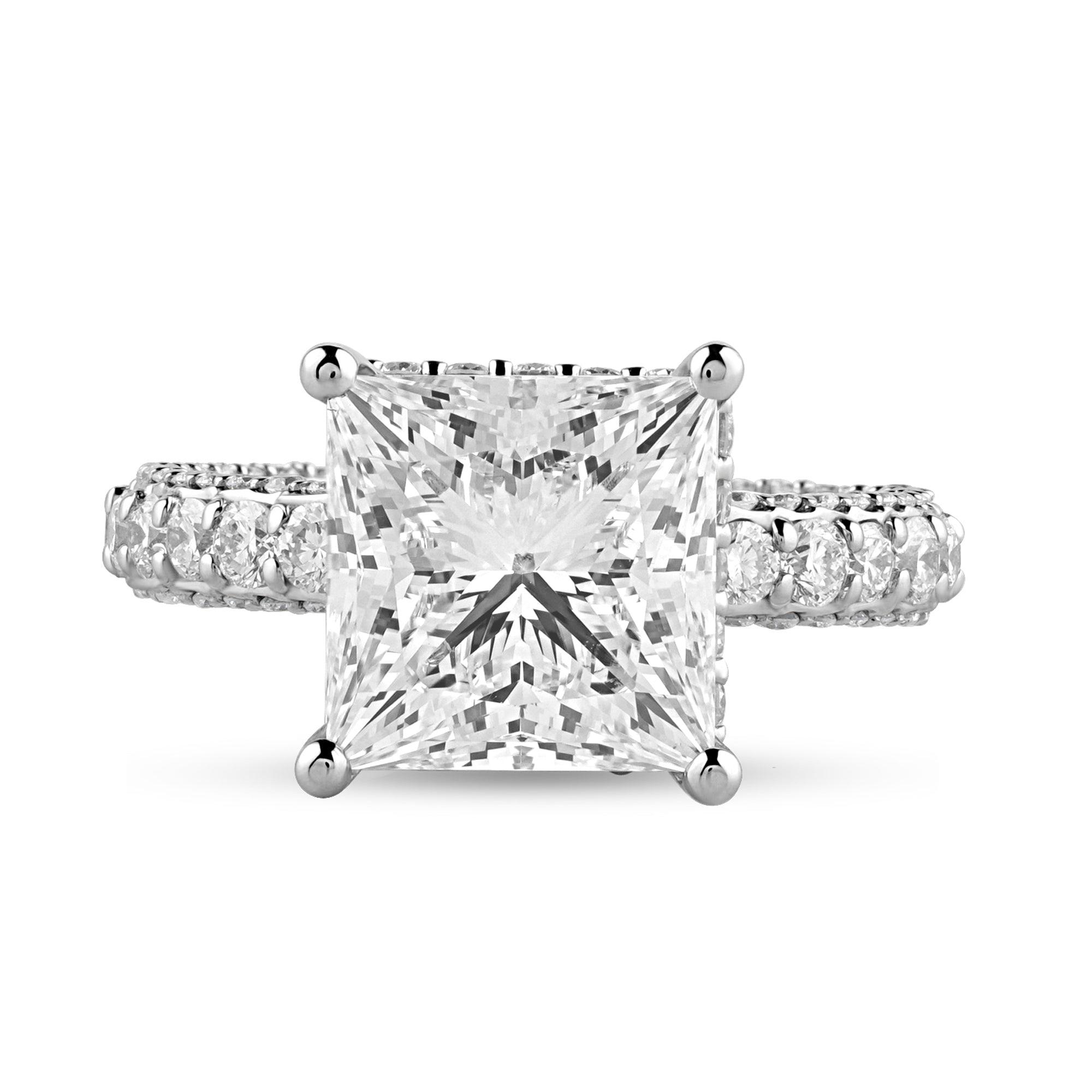 Moissanite Side Stone Ring with 5.6ct Princess Center Stone - Harmony Bound