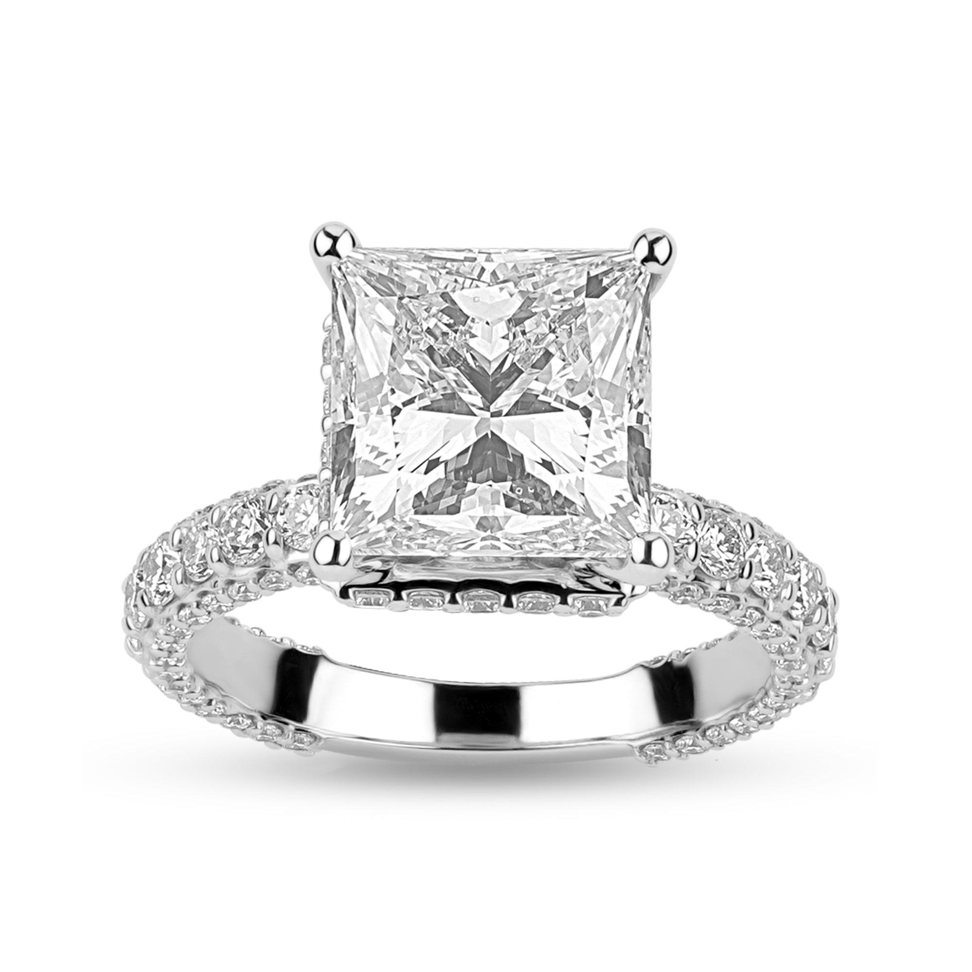 Moissanite Side Stone Ring with 5.6ct Princess Center Stone - Harmony Bound