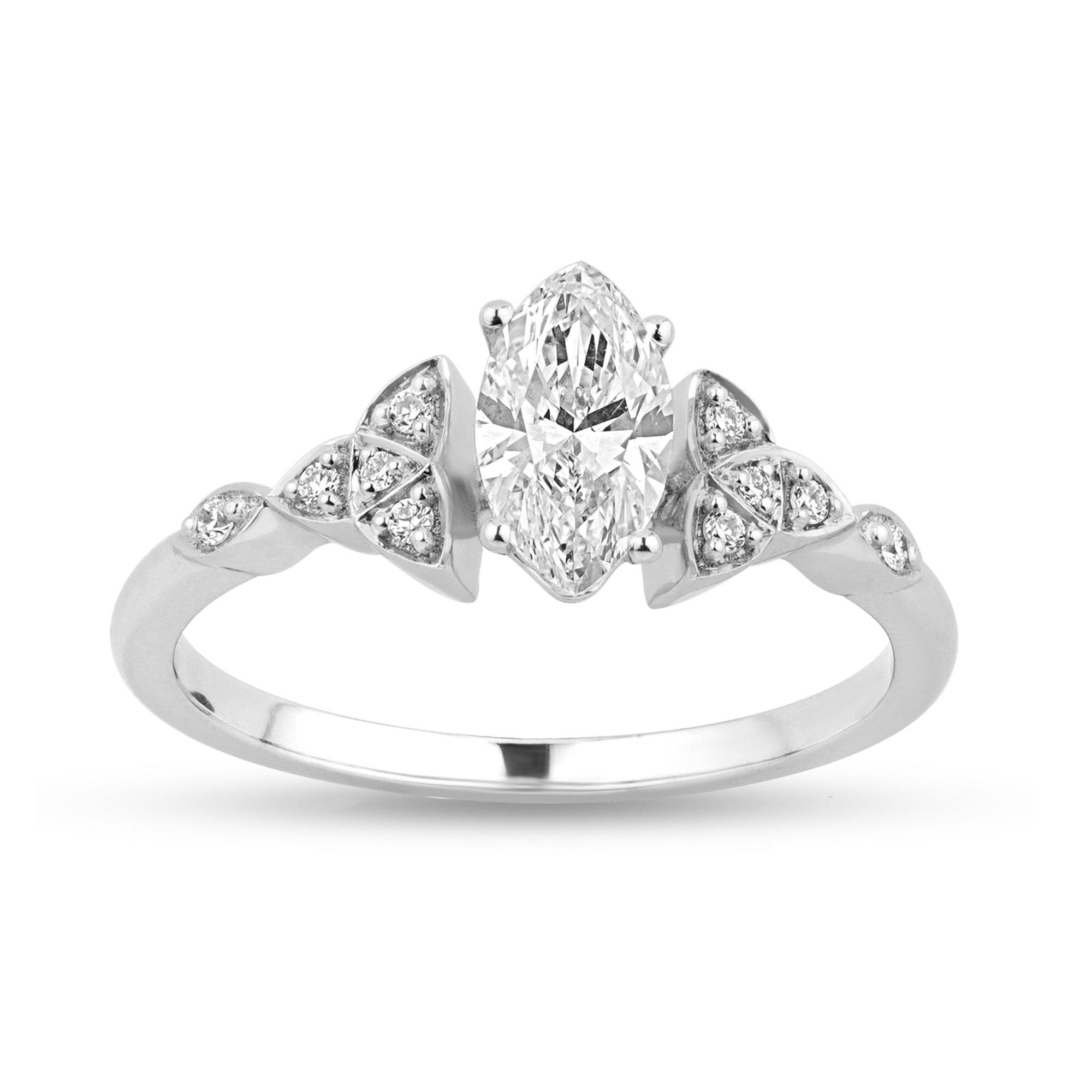 Moissanite Side Stone Ring with .77ct Marquise Center Stone - Harmony Bound