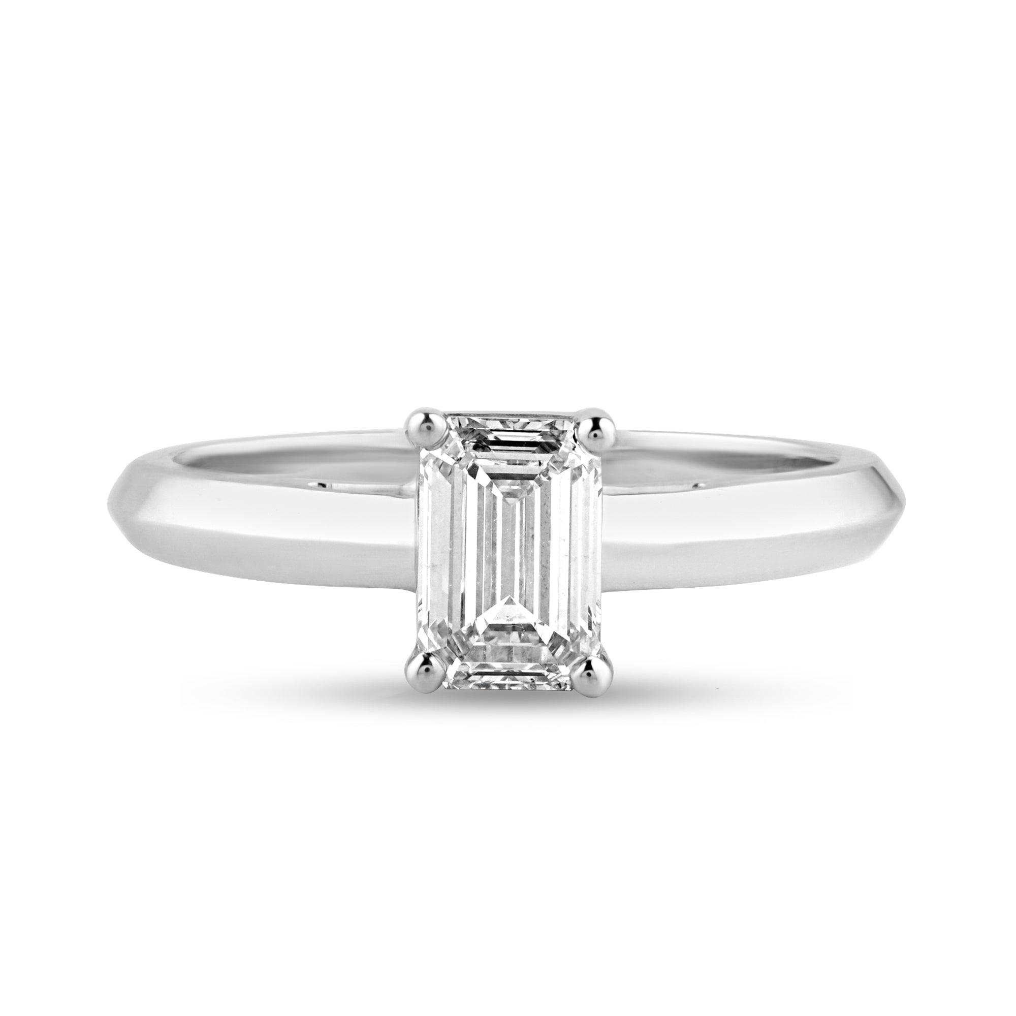 Moissanite Solitaire ring with .85ct Emerald Center Stone - Harmony Bound