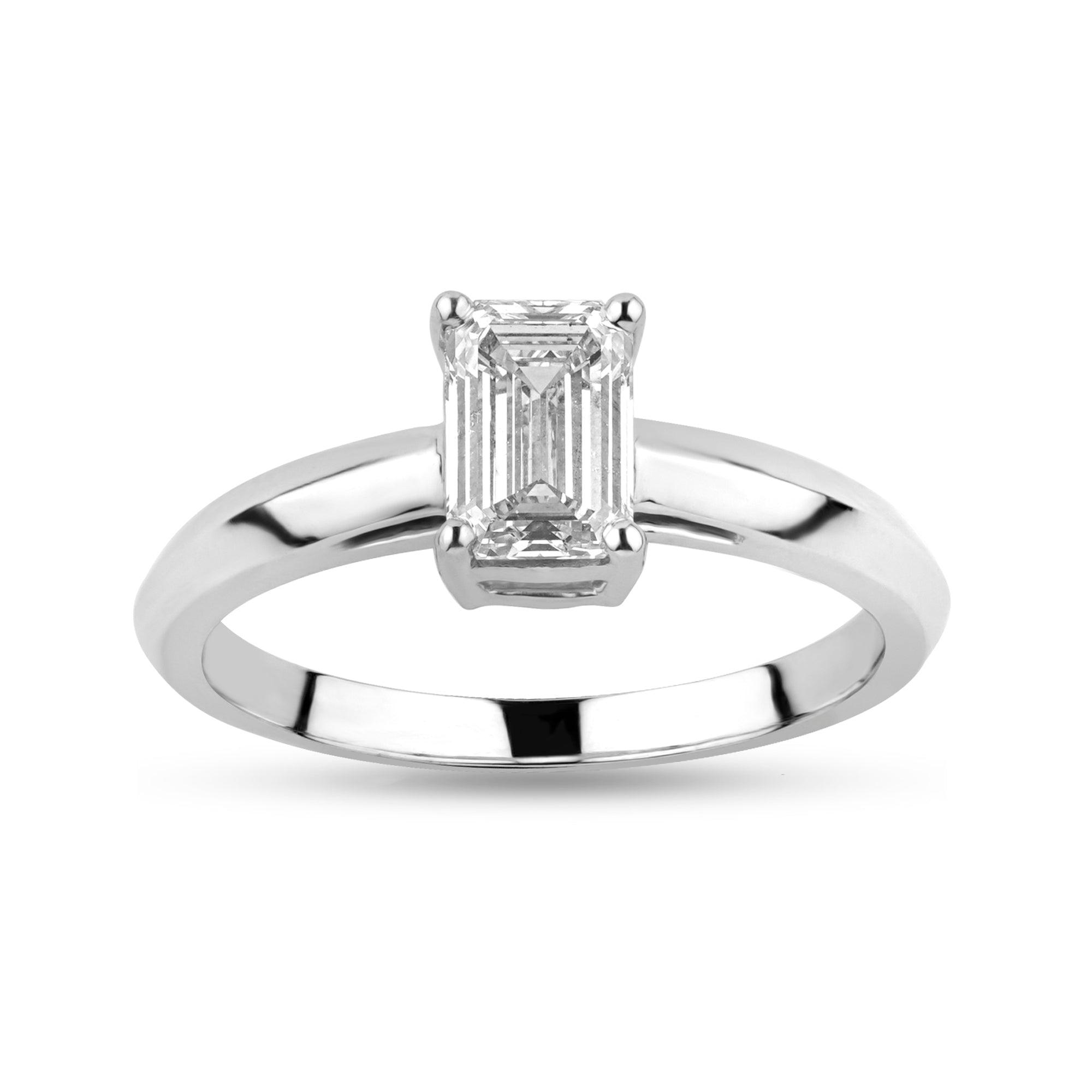Moissanite Solitaire ring with .85ct Emerald Center Stone - Harmony Bound