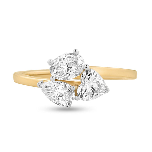 Moissanite Trinity Ring with Pear Oval and Heart Stones - Harmony Bound