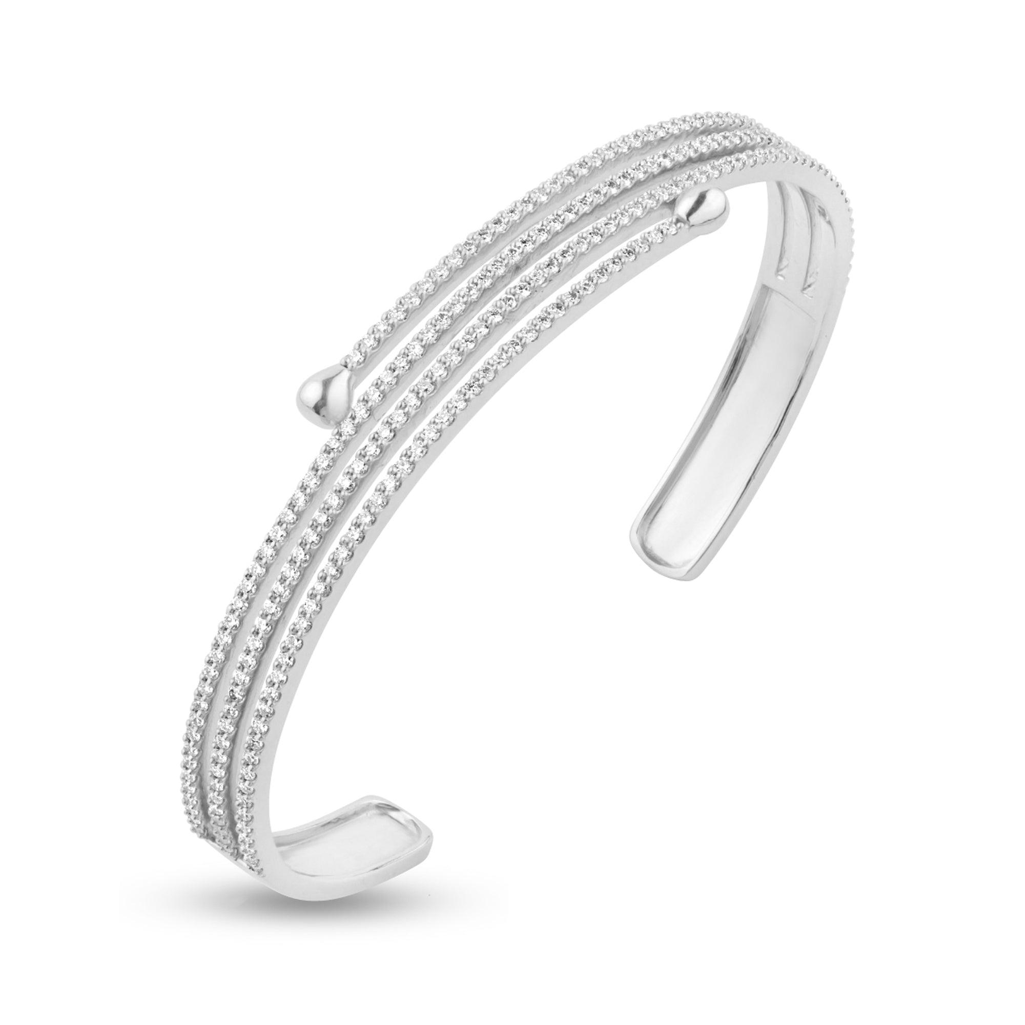 Rosette White Gold Round Cut Diamond Cuff Bracelet - Harmony Bound