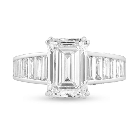 Side Stone Ring with 3ct Emerald Lab Diamond Center Stone - Harmony Bound