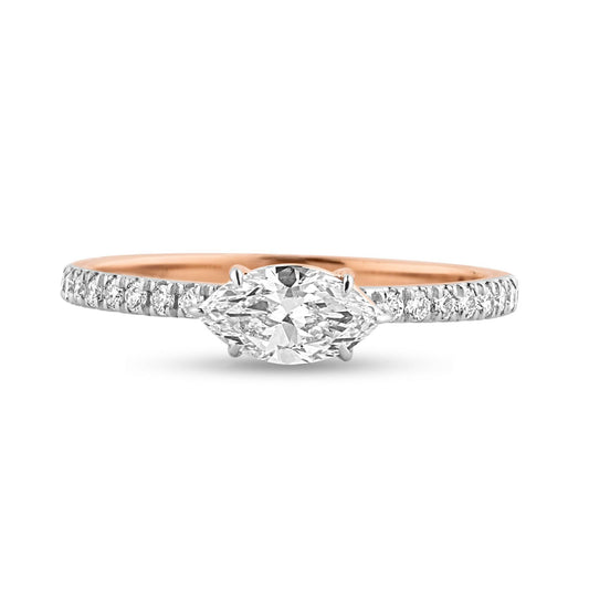 Side Stone Ring with .46ct Marquise Lab Diamond Center Stone - Harmony Bound
