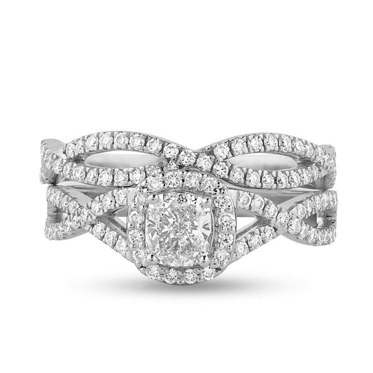 Side Stone Twined Ring with .91ct Cushion Lab Diamond Center Stone - Harmony Bound
