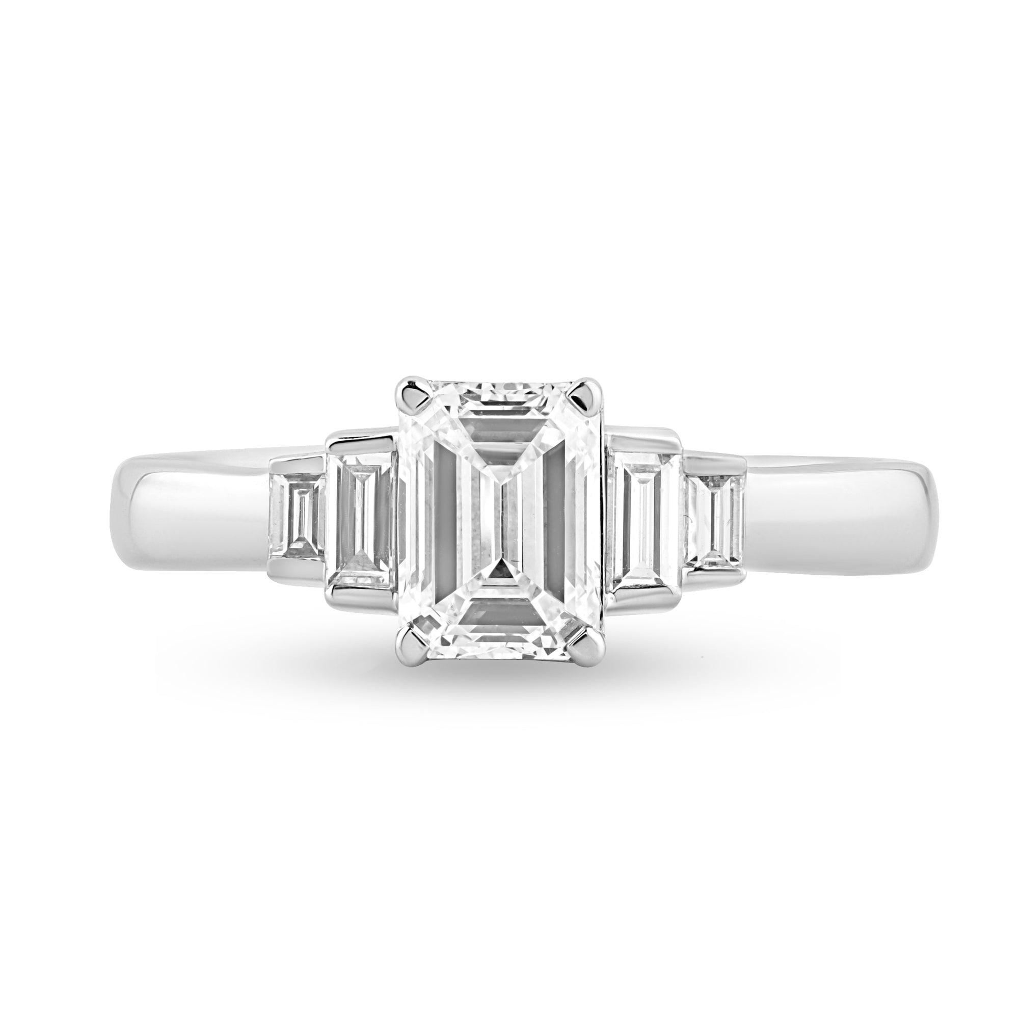 Three Stone Ring with 1.3ct Emerald Lab Diamond Center Stone - Harmony Bound