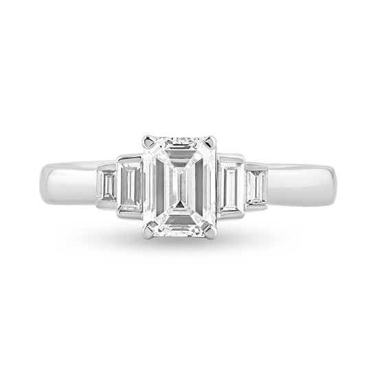 Three Stone Ring with 1.3ct Emerald Lab Diamond Center Stone - Harmony Bound