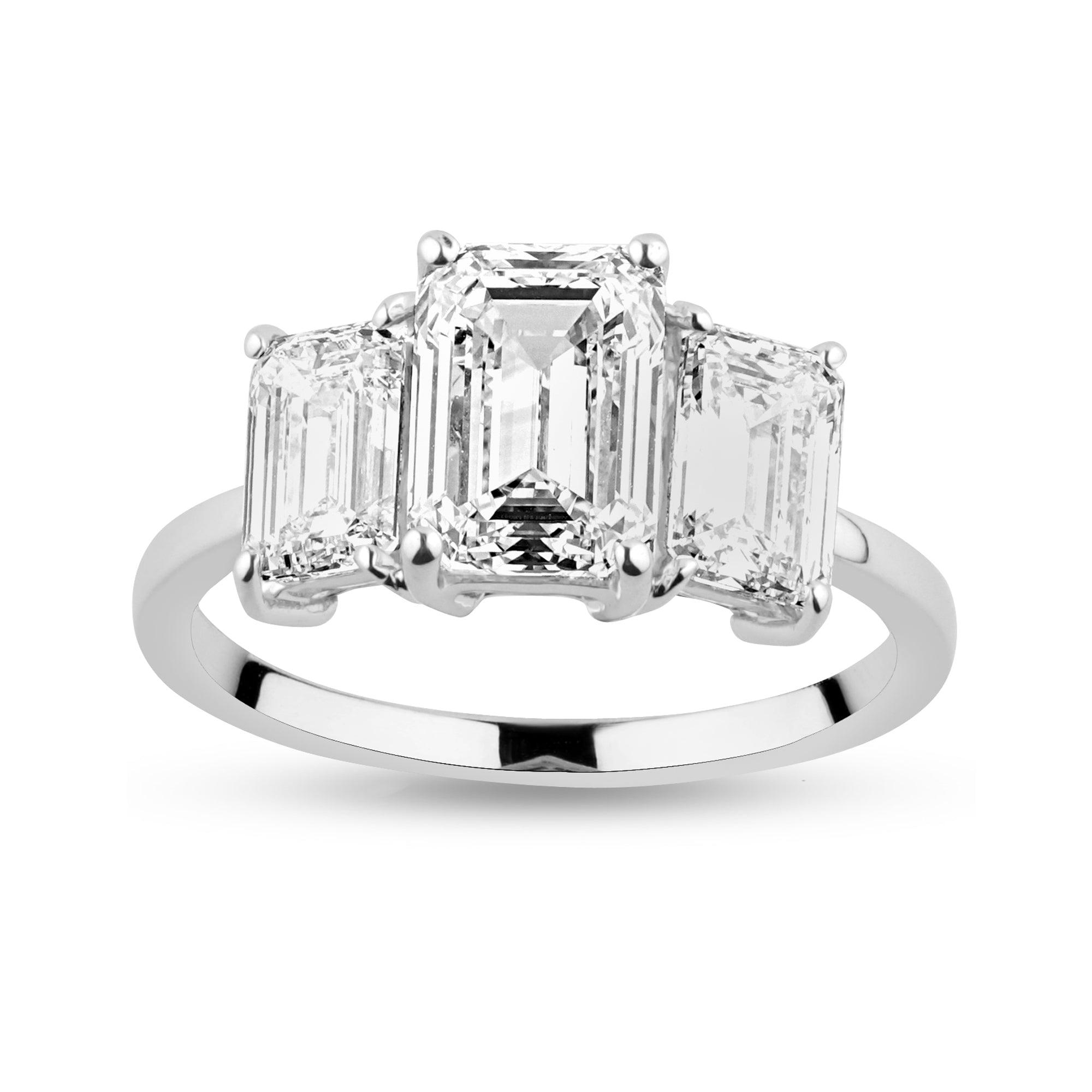 Three Stone Ring with 1.55ct Emerald Lab Diamond Center Stone - Harmony Bound