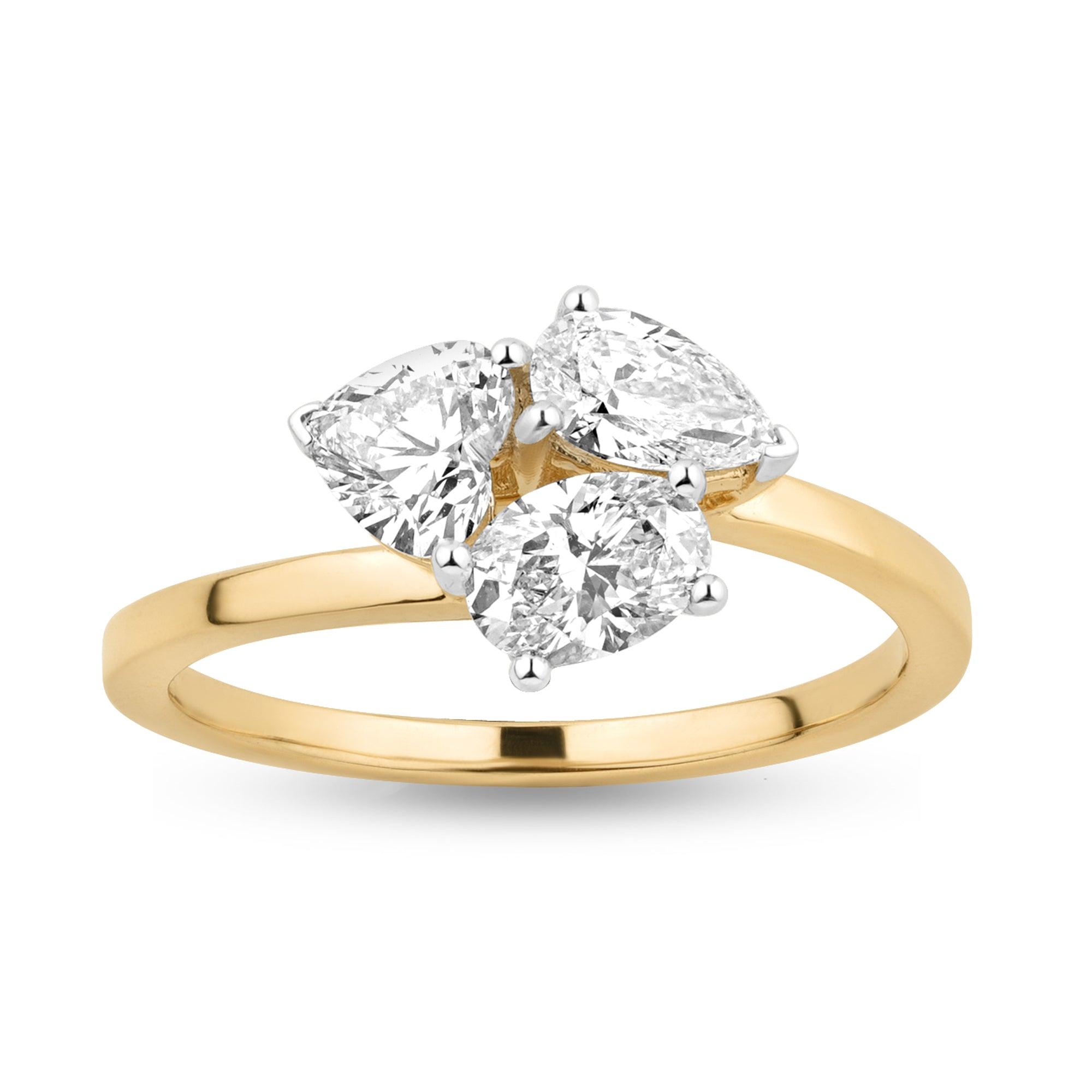 Trinity Ring with Pear Oval Heart Lab Diamond Stones - Harmony Bound