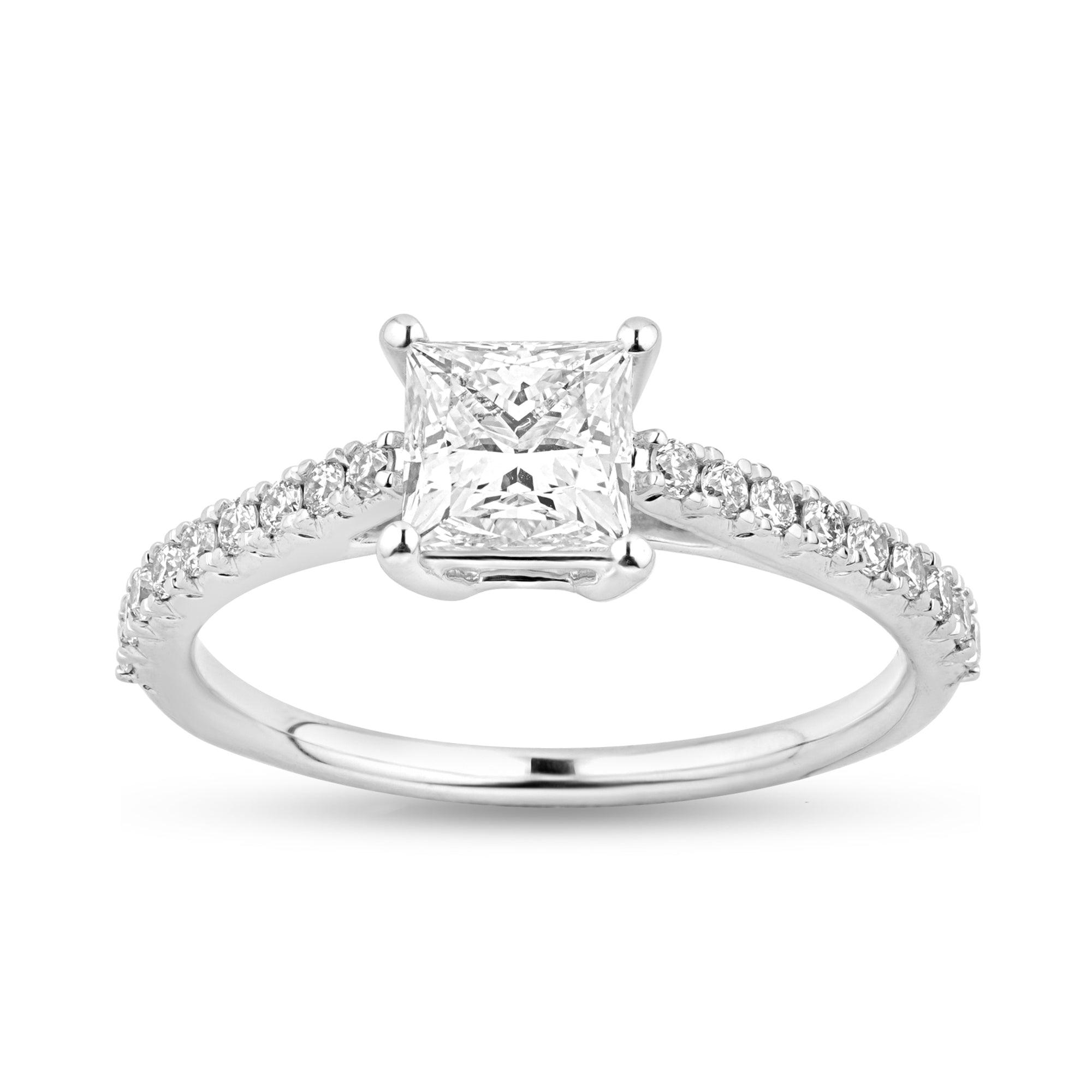 Side Stone Ring with 1ct Princess Lab Diamond Center Stone - Harmony Bound